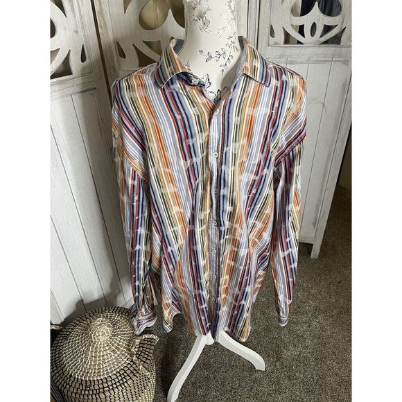 Bugatchi Uomo Mens Long Sleeve Button Down Shirt-Size XL Colorful Striped - Picture 1 of 8